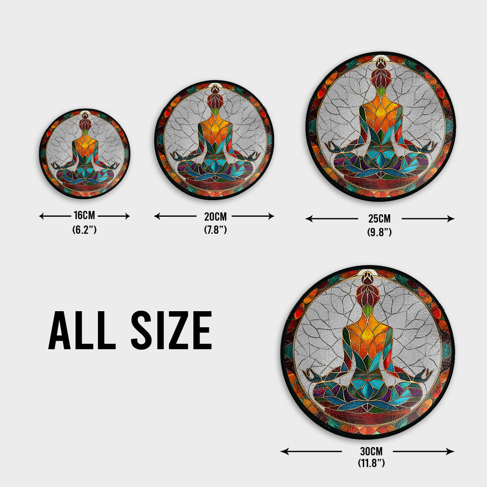 Siddhasana Achtsamkeit – Personalisierter Yoga-Glasfenster-Sonnenfänger