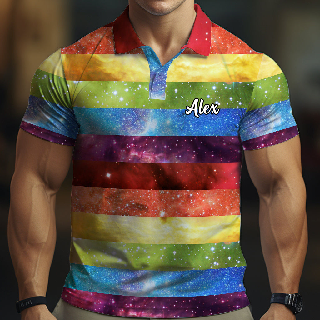 Pride Rainbow Galaxy – Personalisiertes LGBT-Unterstützungs-Poloshirt