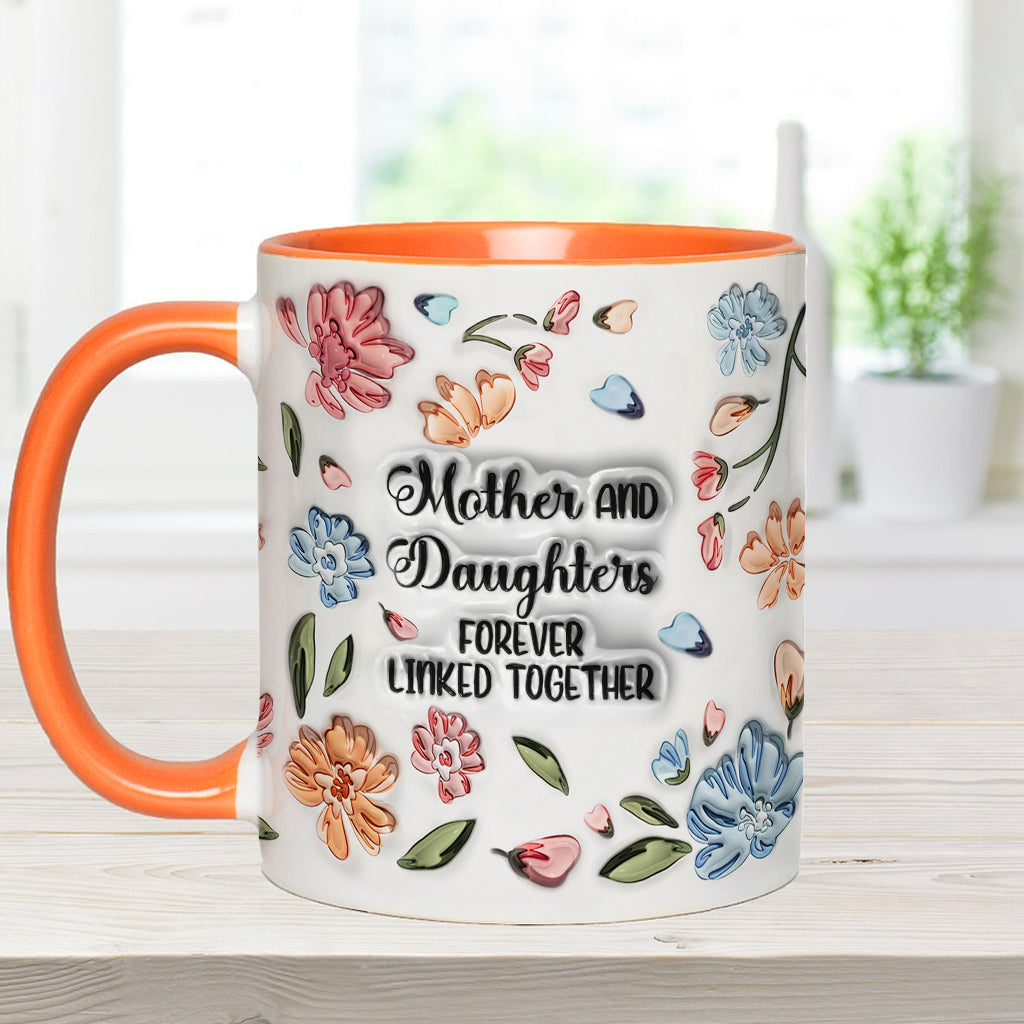 Mutter und Töchter, Söhne, Kinder – für immer verbunden – Personalisierte Tasse mit Blumenmuster und Muttermotiv