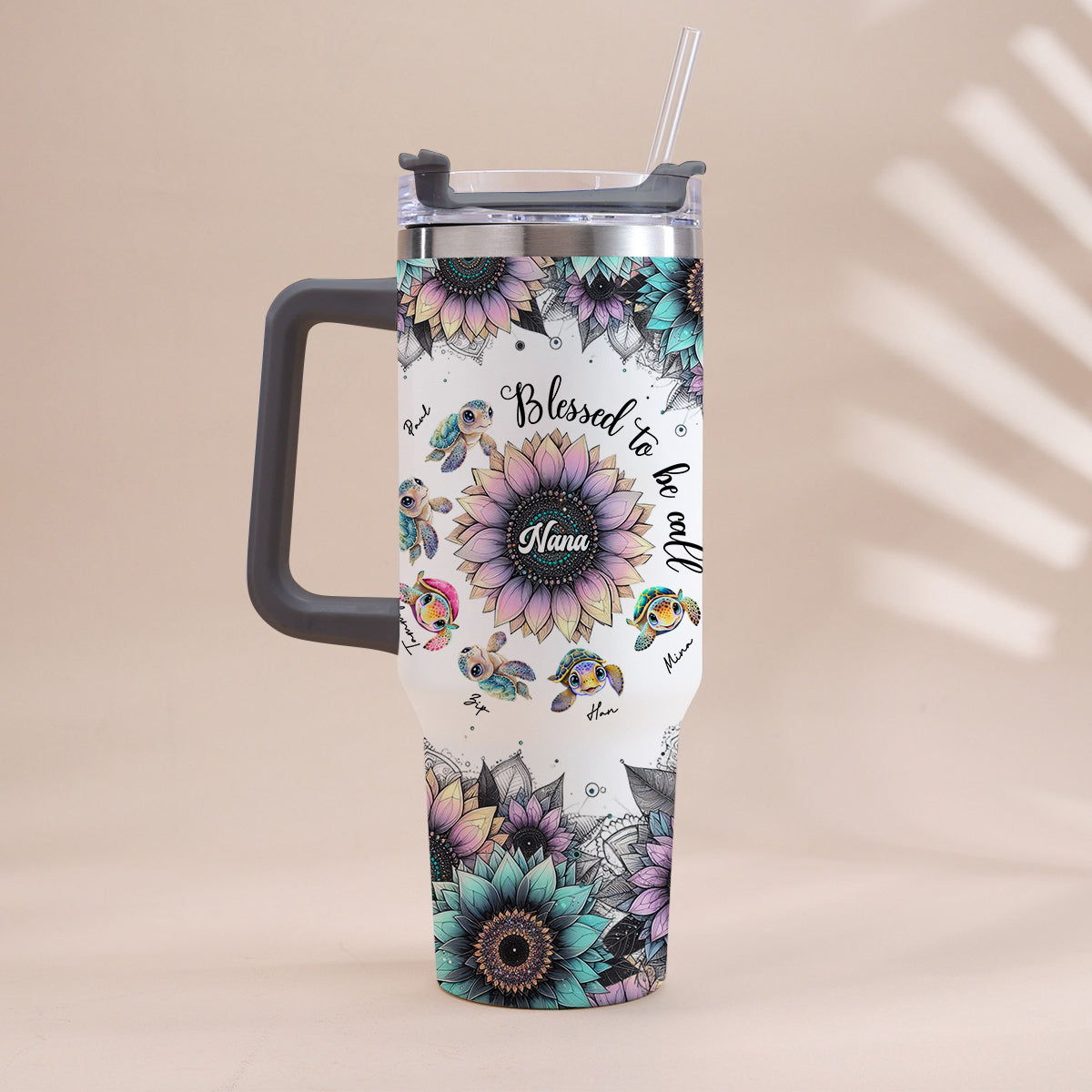 First Mom Now Grandma - Personalized Grandma Tumbler With Handle
