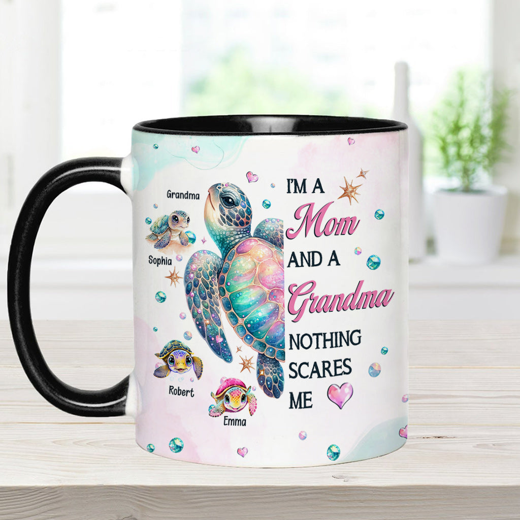 Nothing Scares Me Grandma Turtle - Personalized Grandma Accent Mug