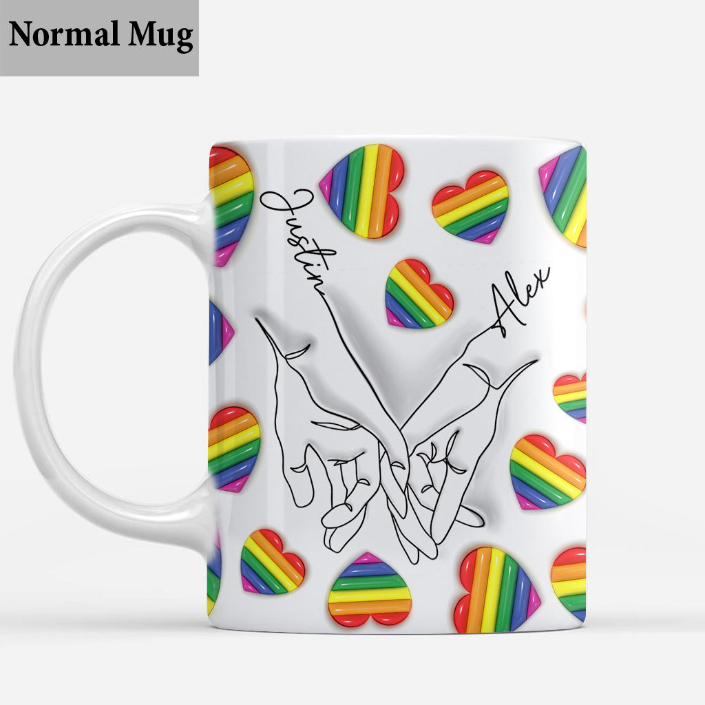 Liebe ist Liebe – Personalisierte Tasse mit Strichzeichnungen von Händen zur Unterstützung der LGBTQ+-Community