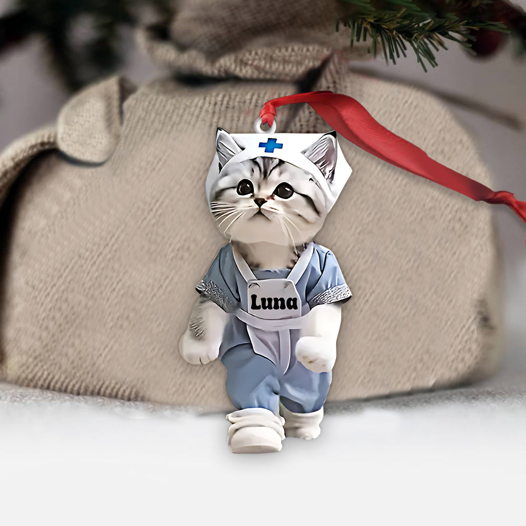 Cute Cat Nurse - Personalized Nurse Ornament