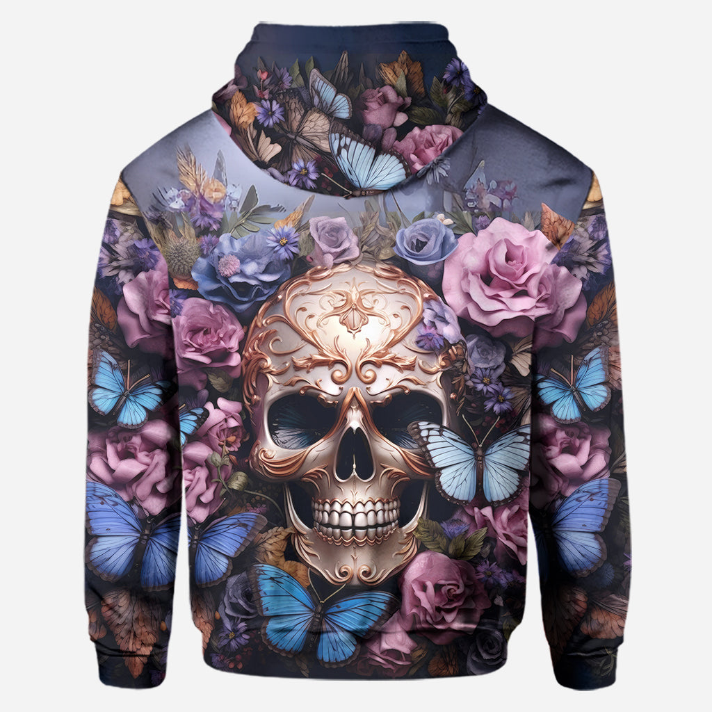 Schönheit der dunklen Totenkopf-Rosen-Schmetterlinge - Personalisierter Totenkopf-Hoodie und Leggings
