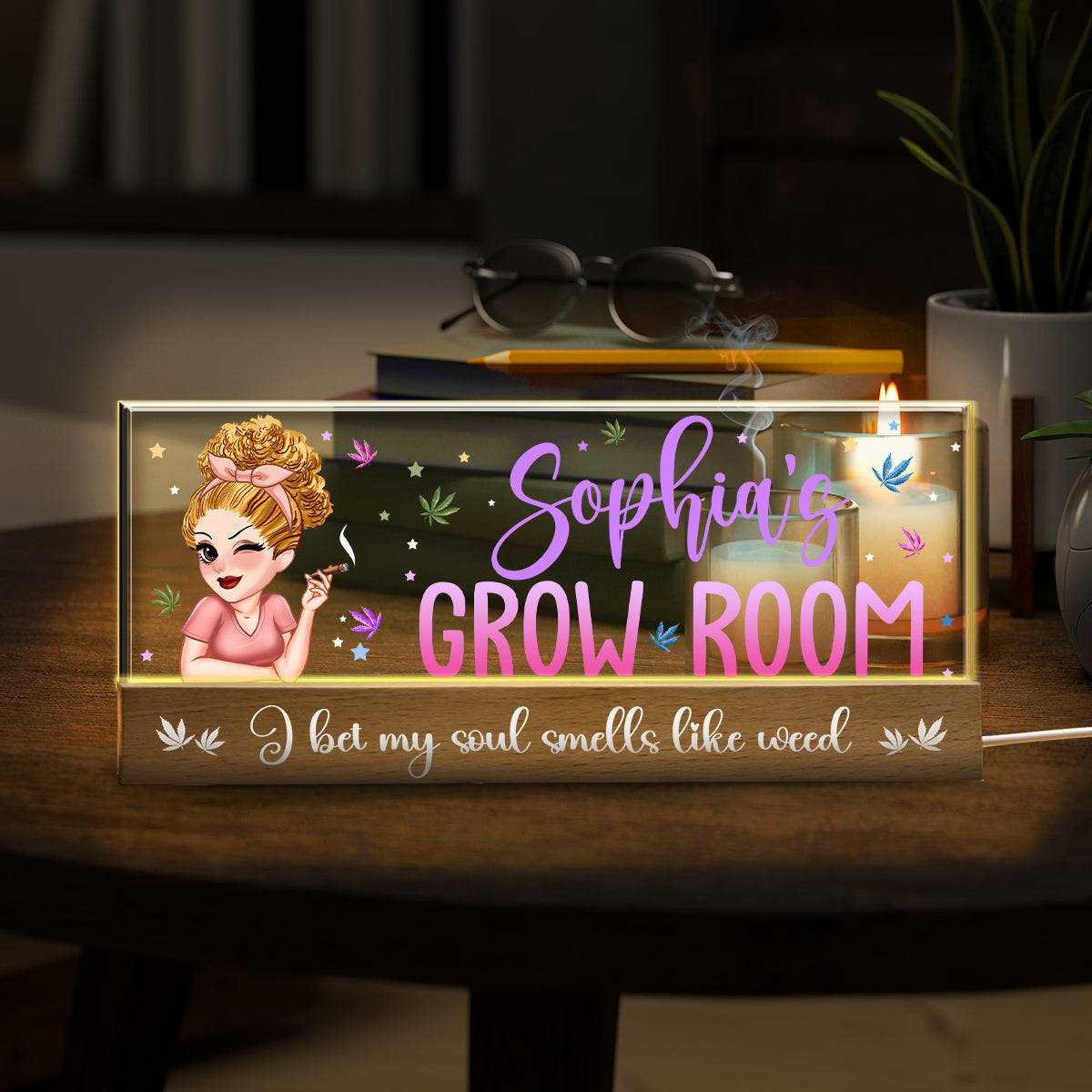 Grow-Room-Plakette – Personalisierte LED-Nachtleuchte für Cannabis