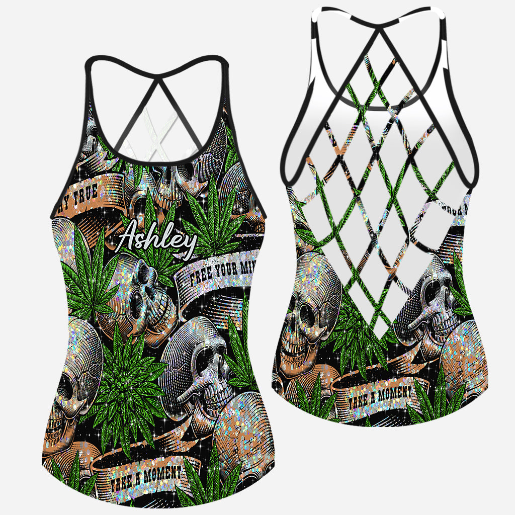 Canabis & Skull Marijuana - Personalized Weed Cross Tank Top