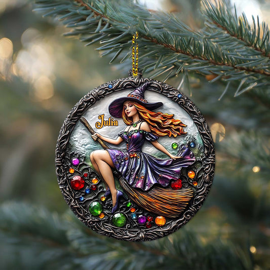 Beautiful Witch - Personalized Witch Shaped Aluminium Ornament (Print On Both Side)
