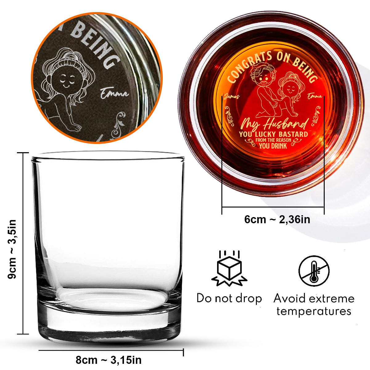 Glückwunsch, dass du mein Ehemann/Freund bist – personalisiertes, graviertes Whiskyglas für Paare