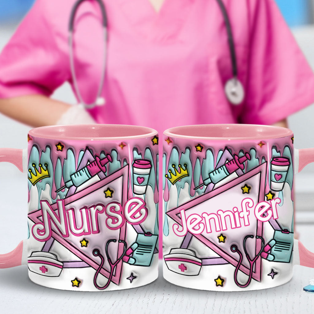 Krankenschwester-Puppe in Rosa - Personalisierte Tasse mit Krankenschwester-Motiv