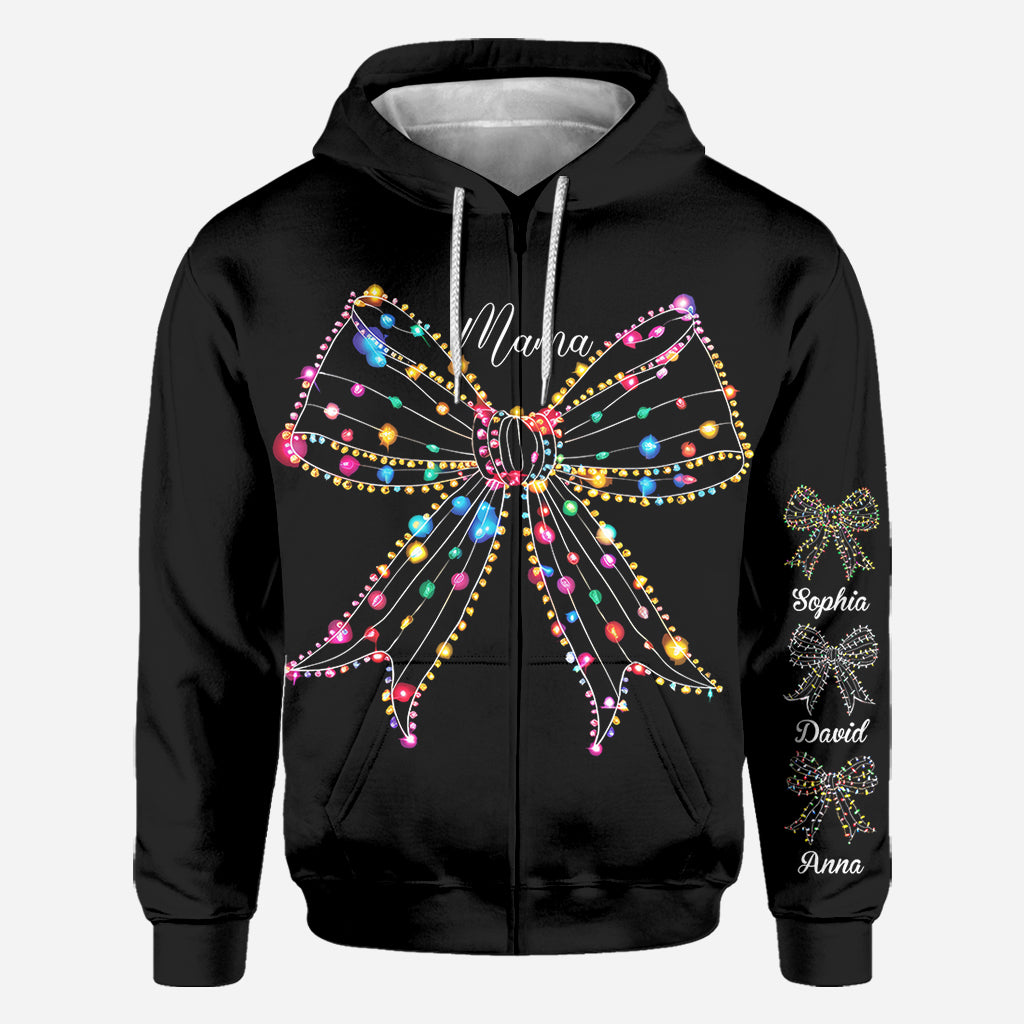 Weihnachtslichter-Schleife - Personalisiertes Mutter-Shirt