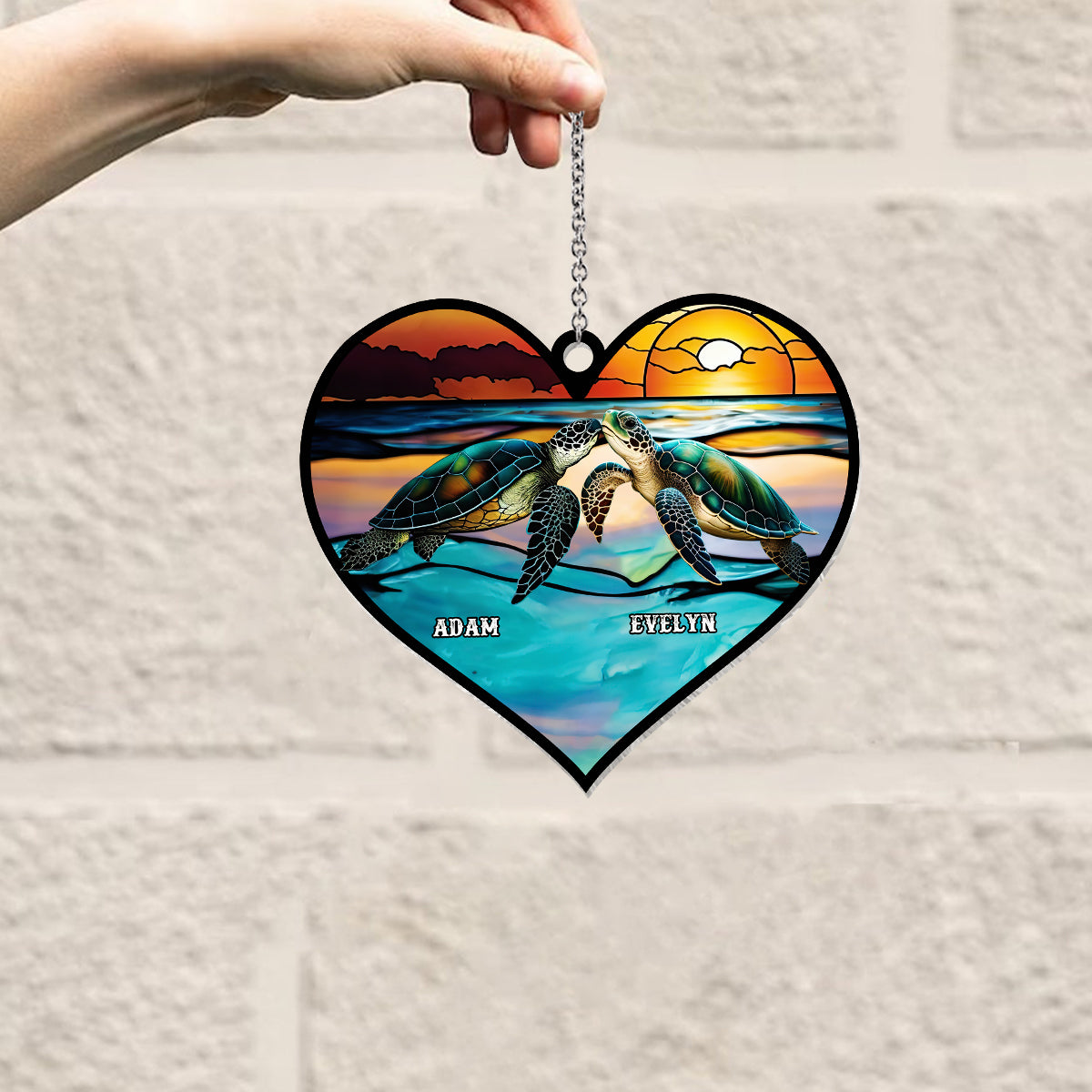 Ich liebe dich bis zum Strand und zurück – Personalisierter Schildkröten-Fensterhänger 