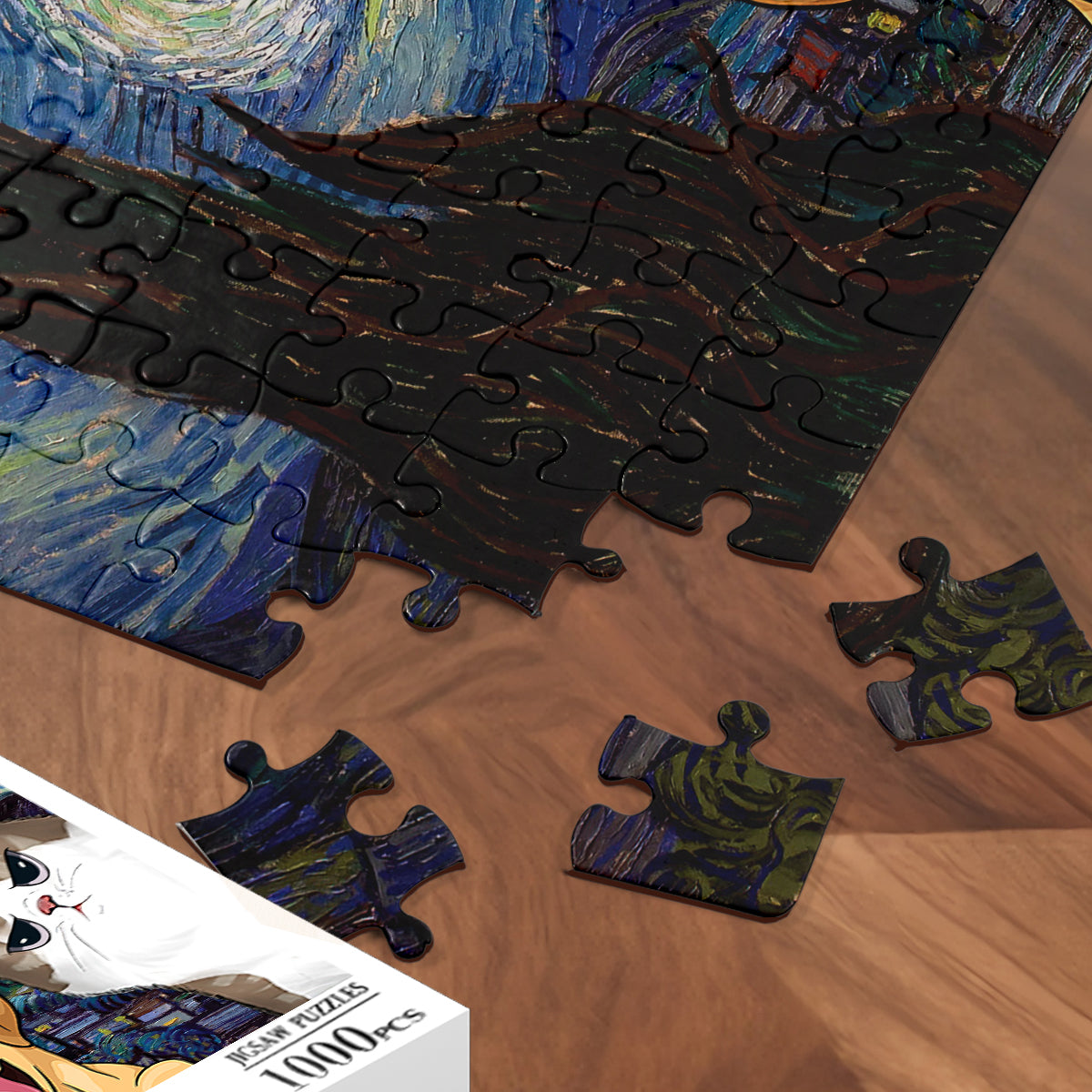 Van Gogh Starry Night Cat - Personalized Cat Jigsaw Puzzle