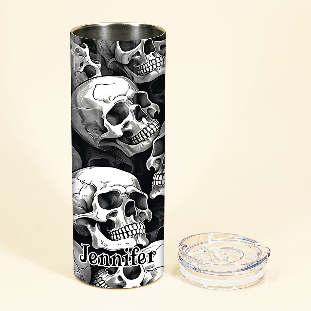 Skull And Fire – Personalisierter, schlanker Totenkopf-Leuchtbecher