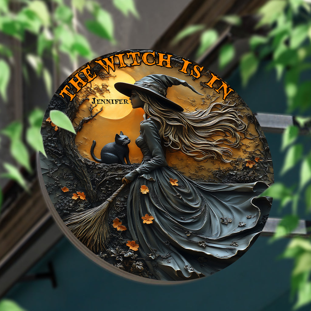 Beautiful Witch & Her Black Cat - Personalized Witch Round Metal Sign