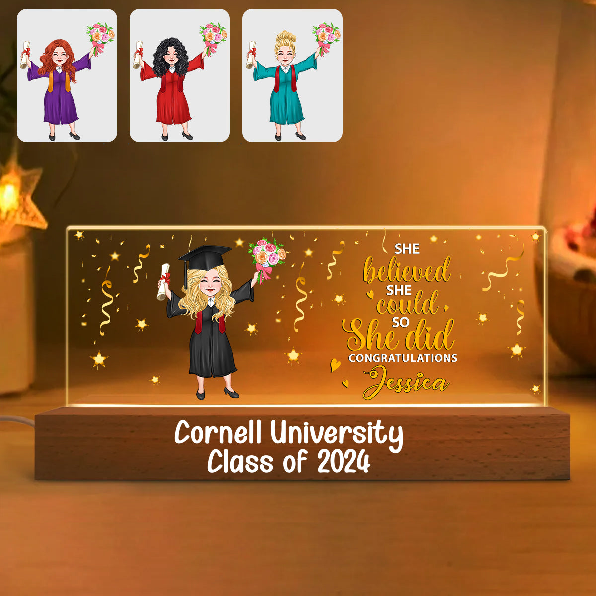 Sie glaubte daran, dass sie es schaffen konnte, und sie schaffte es – personalisierte LED-Nachtleuchte zur Abschlussfeier