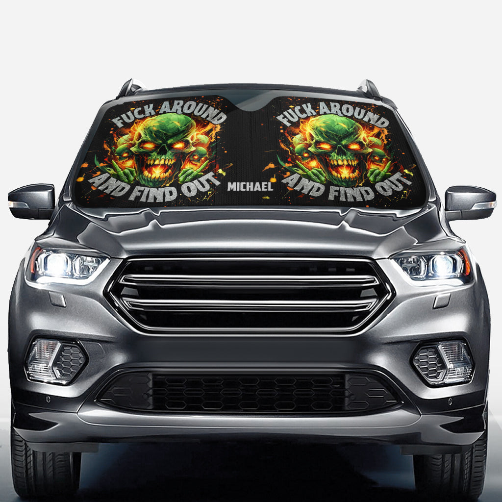 F Around And Find Out Green Fire - Personalisierte Totenkopf-Auto-Sonnenblende