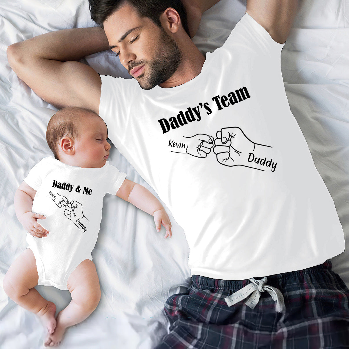 Papa und ich – Papas Team – Personalisiertes Vater-T-Shirt und Baby-Body