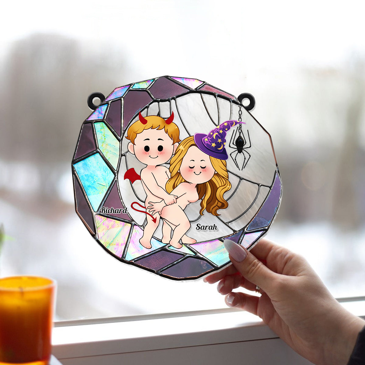 Love You To The Moon - Personalized Couple Window Hanging Suncatcher Ornament