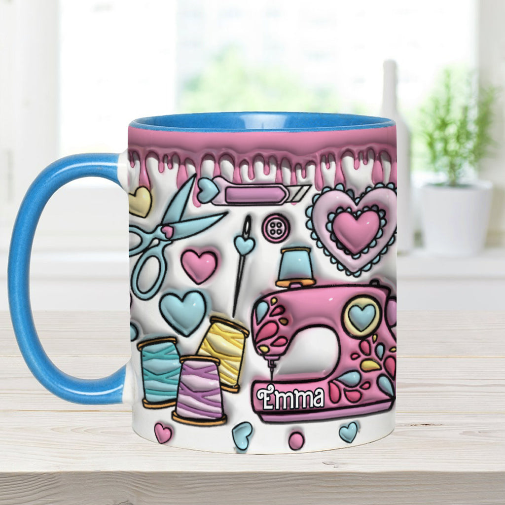 Pink für Nähbegeisterte – Personalisierte Tasse mit Nähmotiv