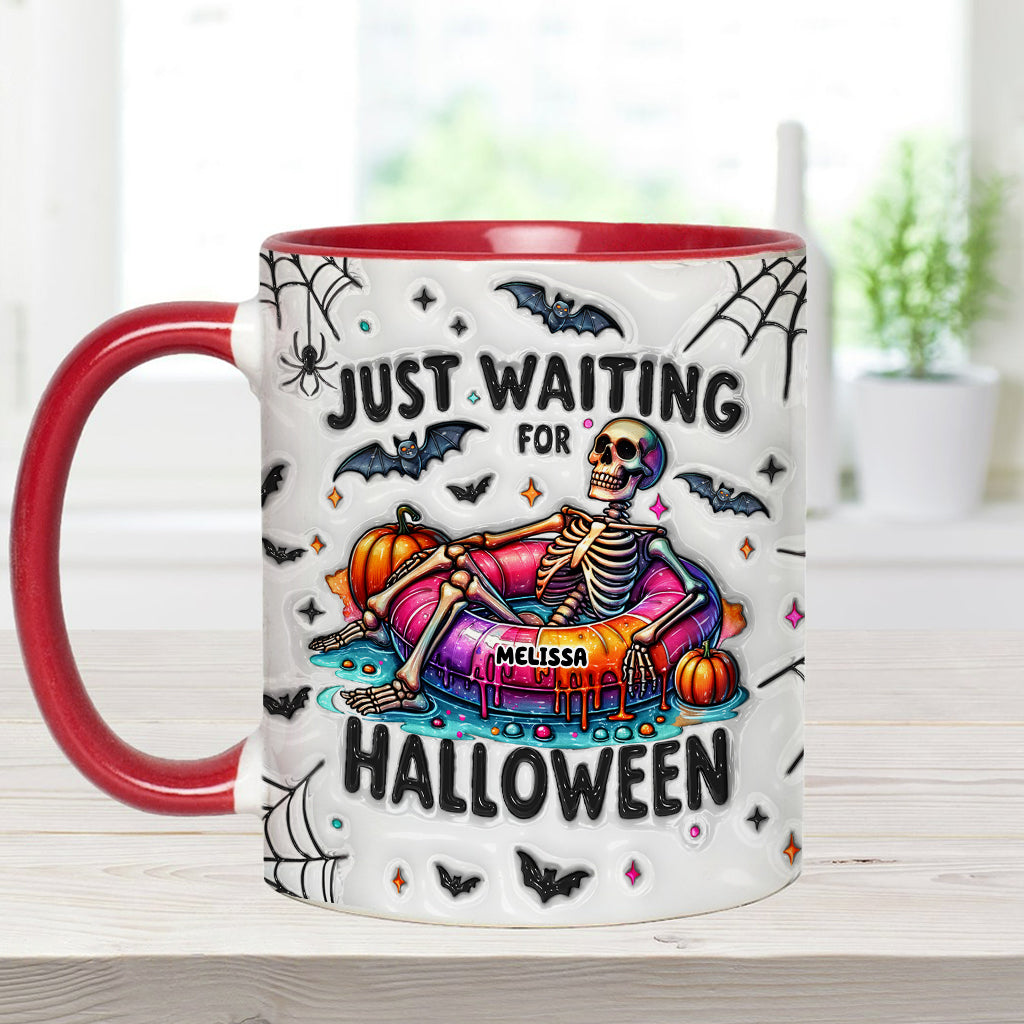 Ich warte nur noch auf Halloween – personalisierte Tasse mit Totenkopf-Akzent