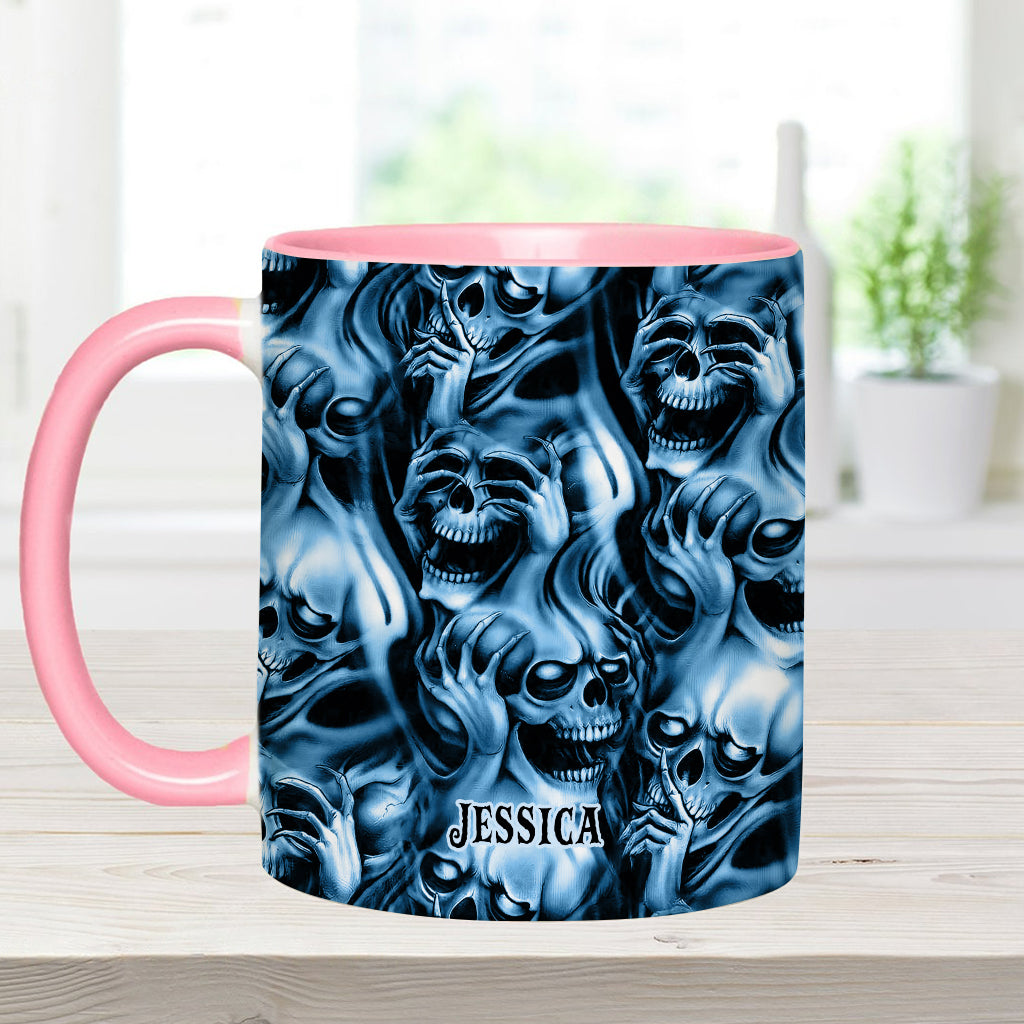 Nichts hören, nichts sagen, nichts sehen – personalisierte Tasse mit Totenkopf-Akzent