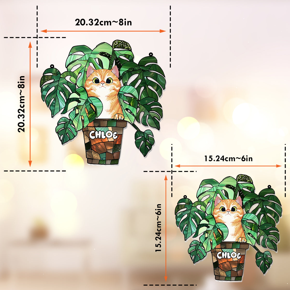 Katze und Monstera – Personalisierter Katzen-Fensterhänger 