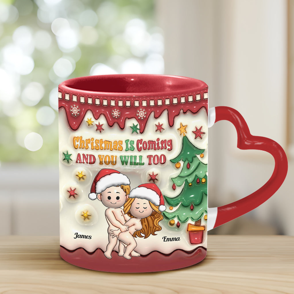 Weihnachten naht – Personalisierte Tasse mit Herzgriff für Paare