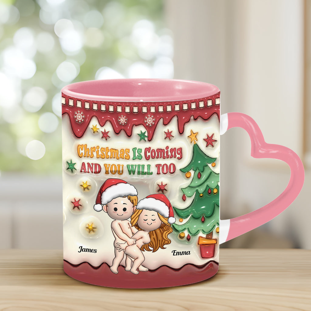 Weihnachten naht – Personalisierte Tasse mit Herzgriff für Paare