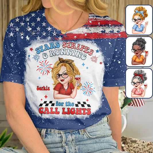 Star Stripes And Running For The Calling Light - Personalized Nurse All Over Shirt