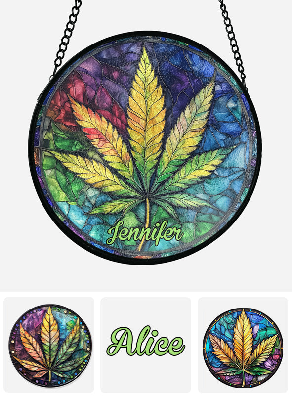 Buntes Cannabis – Personalisierter Cannabis-Glas-Sonnenfänger