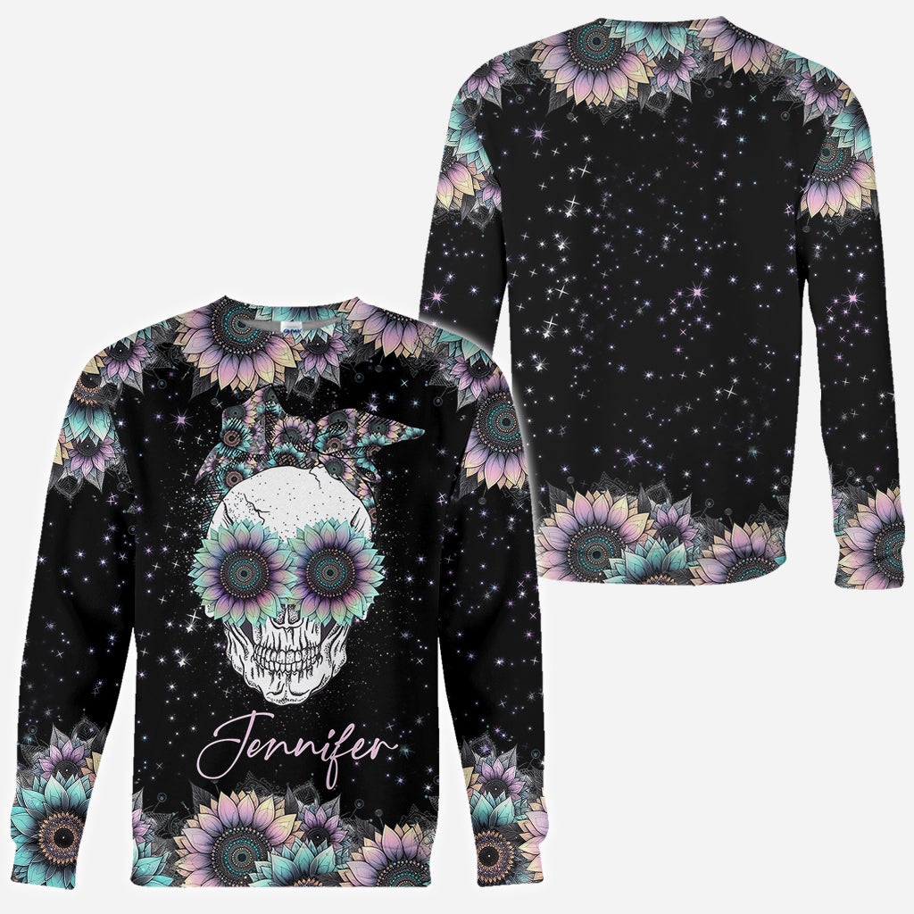 Zero F Given Pink Blue Sunflower - Personalisiertes Totenkopf-Shirt