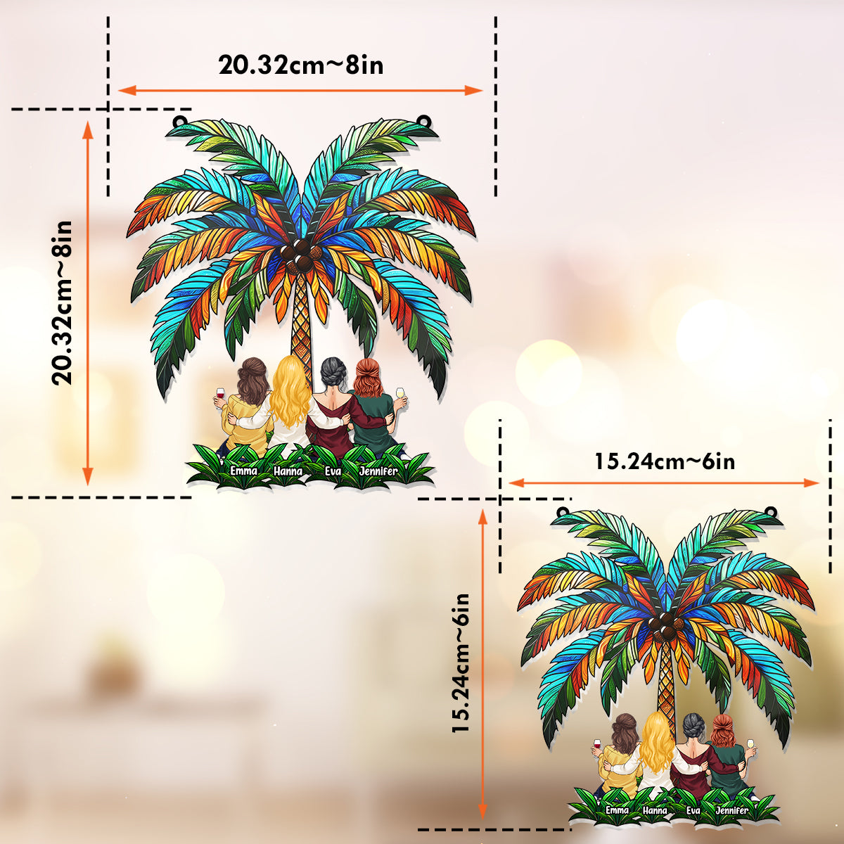 Beste Freundinnen unter der Palme – Personalisierter Fensterhänger mit Sonnenfänger-Dekoration für beste Freundinnen 