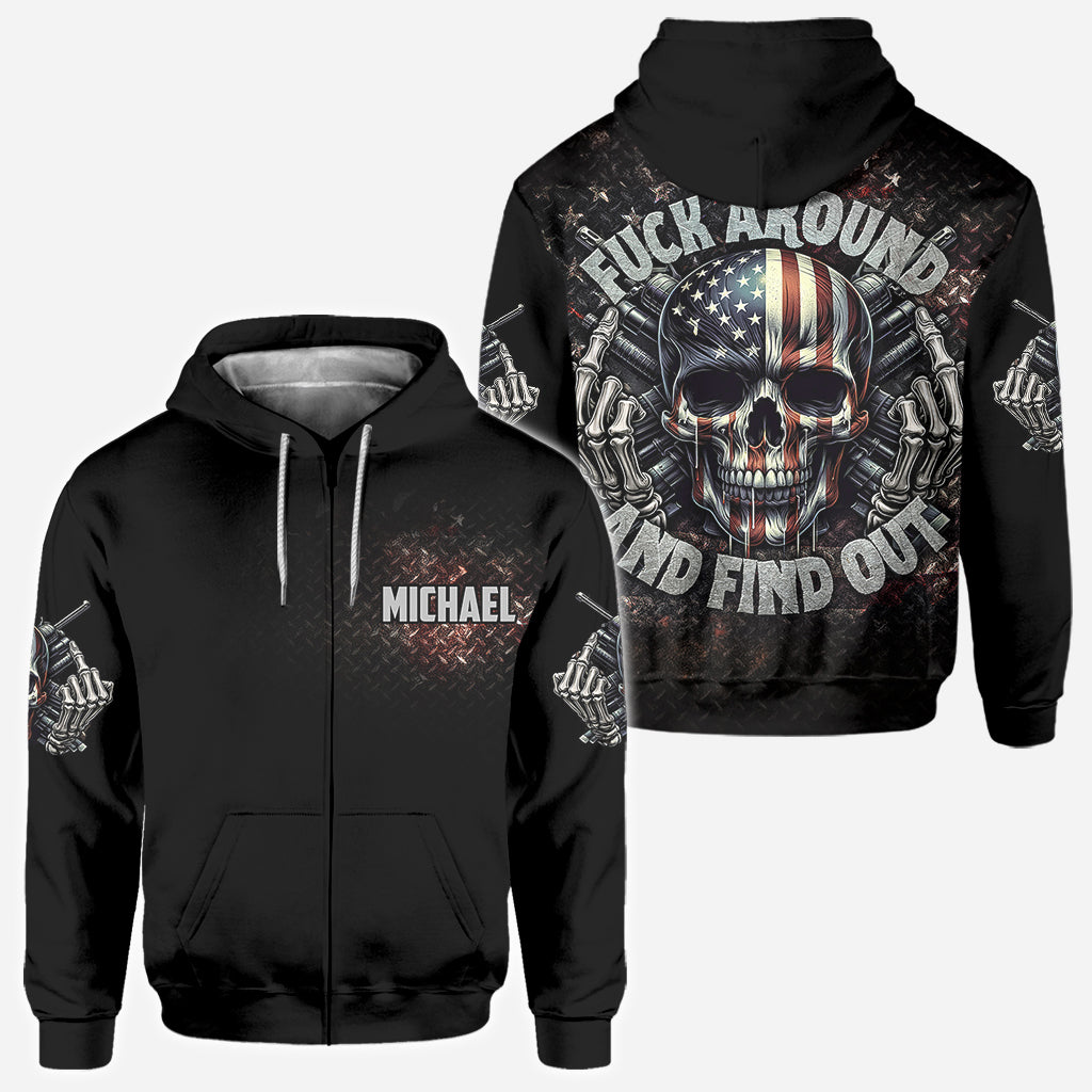 Amerikanische Flagge mit Skelett – Personalisiertes Totenkopf-Shirt