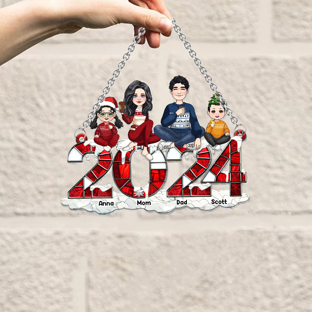 Weihnachten 2024 – Personalisierter Familien-Fensterhänger-Sonnenfänger als Ornament 