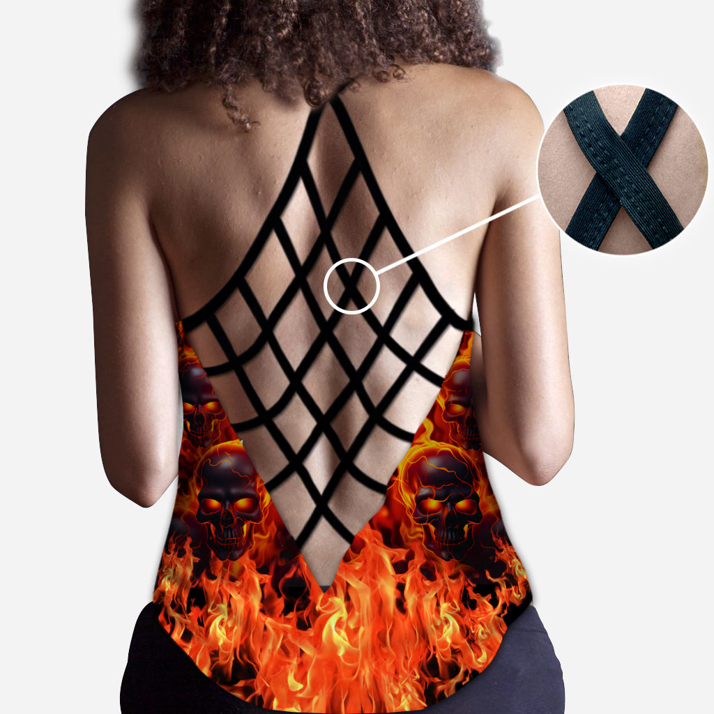 Melted Skull On Fire - Personalized Skull Cross Tank Top