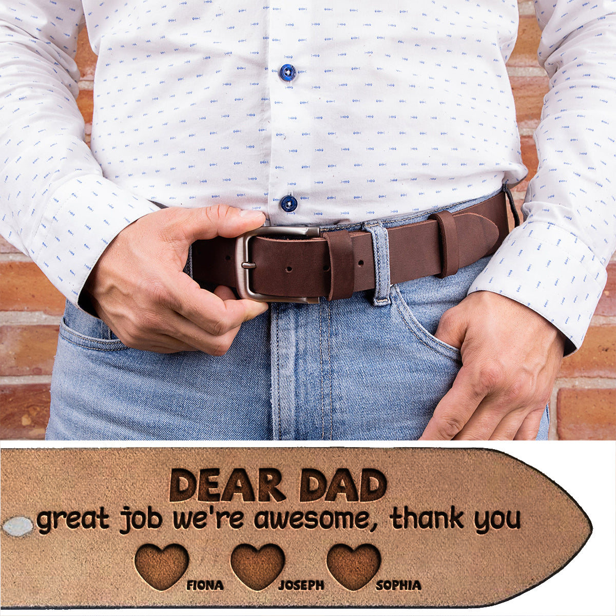 Lieber Papa, super gemacht! Wir sind spitze! Danke! – Personalisierter Ledergürtel für Väter