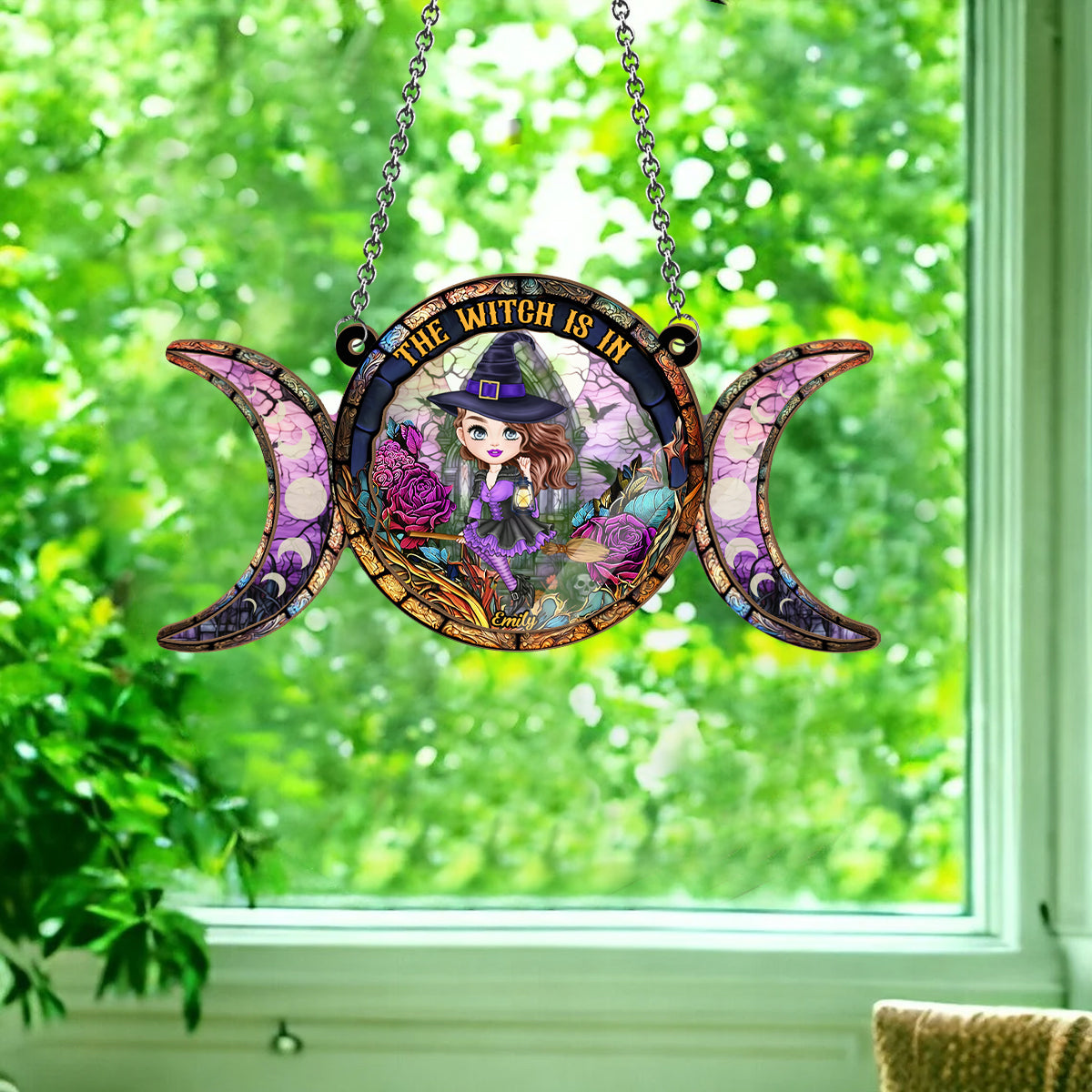 The Witch Is In - Personalized Witch 2 Layered Window Hanging Suncatcher