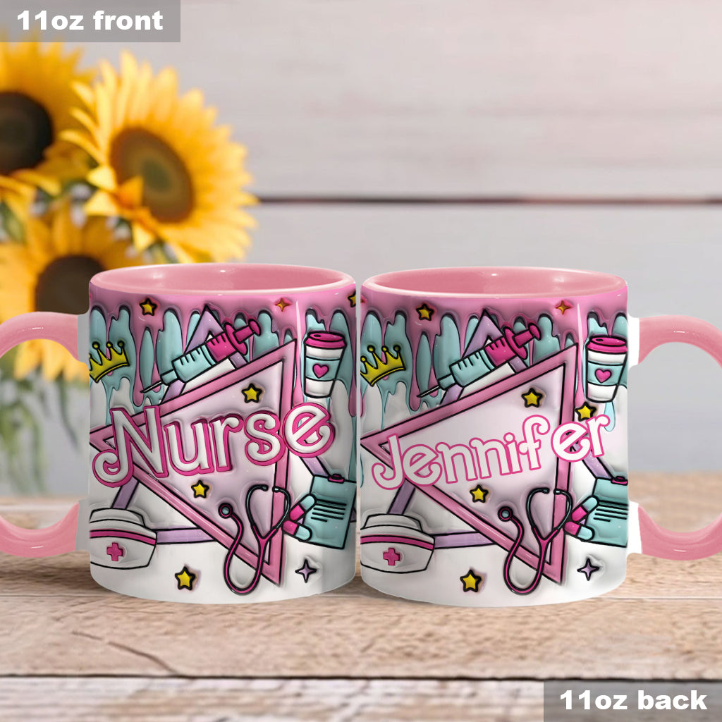 Krankenschwester-Puppe in Rosa - Personalisierte Tasse mit Krankenschwester-Motiv