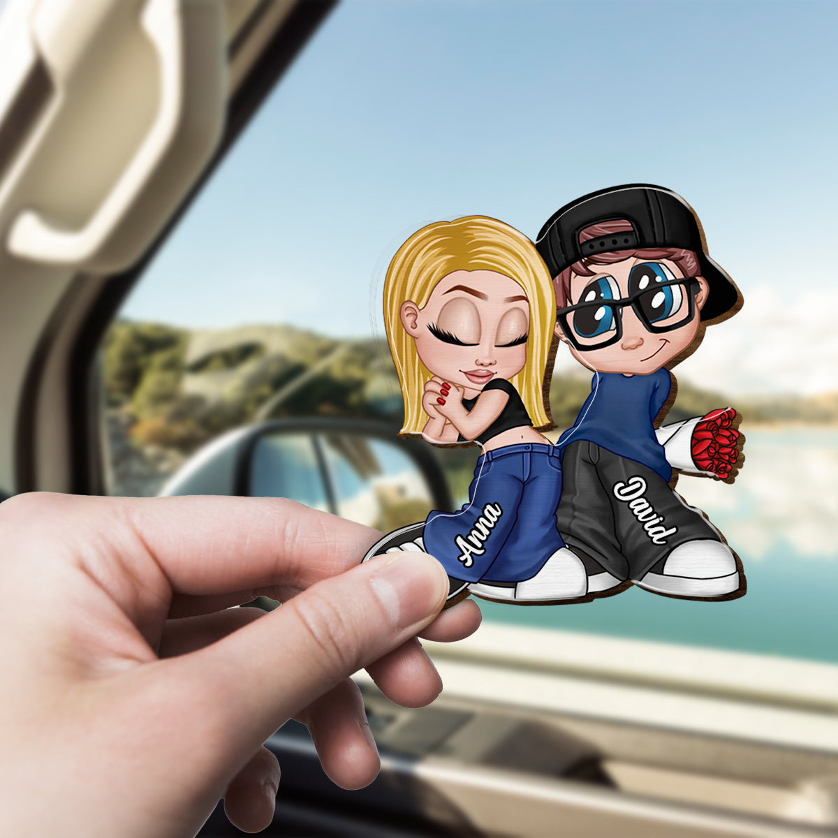 Chicano Y2K Paar – Personalisierter Auto-Sonnenblendenclip in Paarform