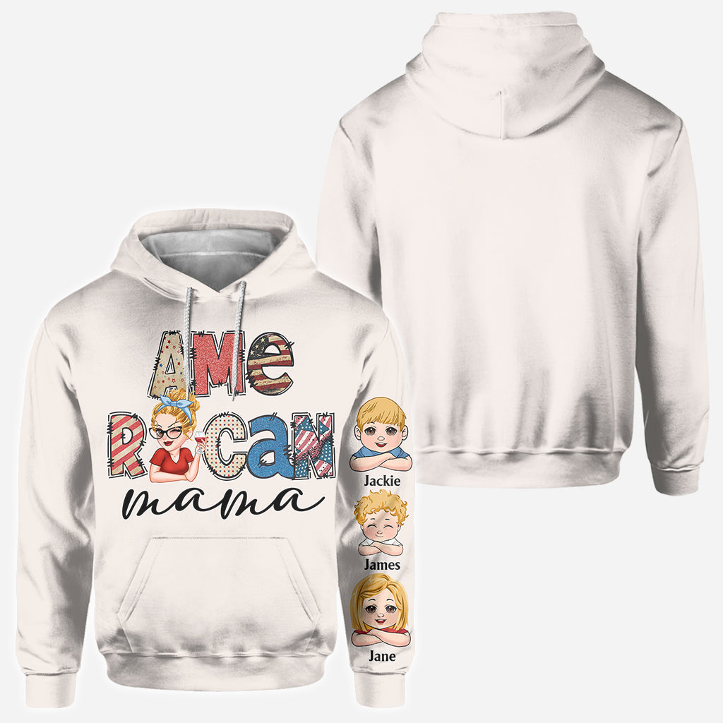 Amerikanische Mama – Beliebiger Titel – Vintage-Retro-Stil – Personalisiertes Mutter-Shirt mit Allover-Aufdruck