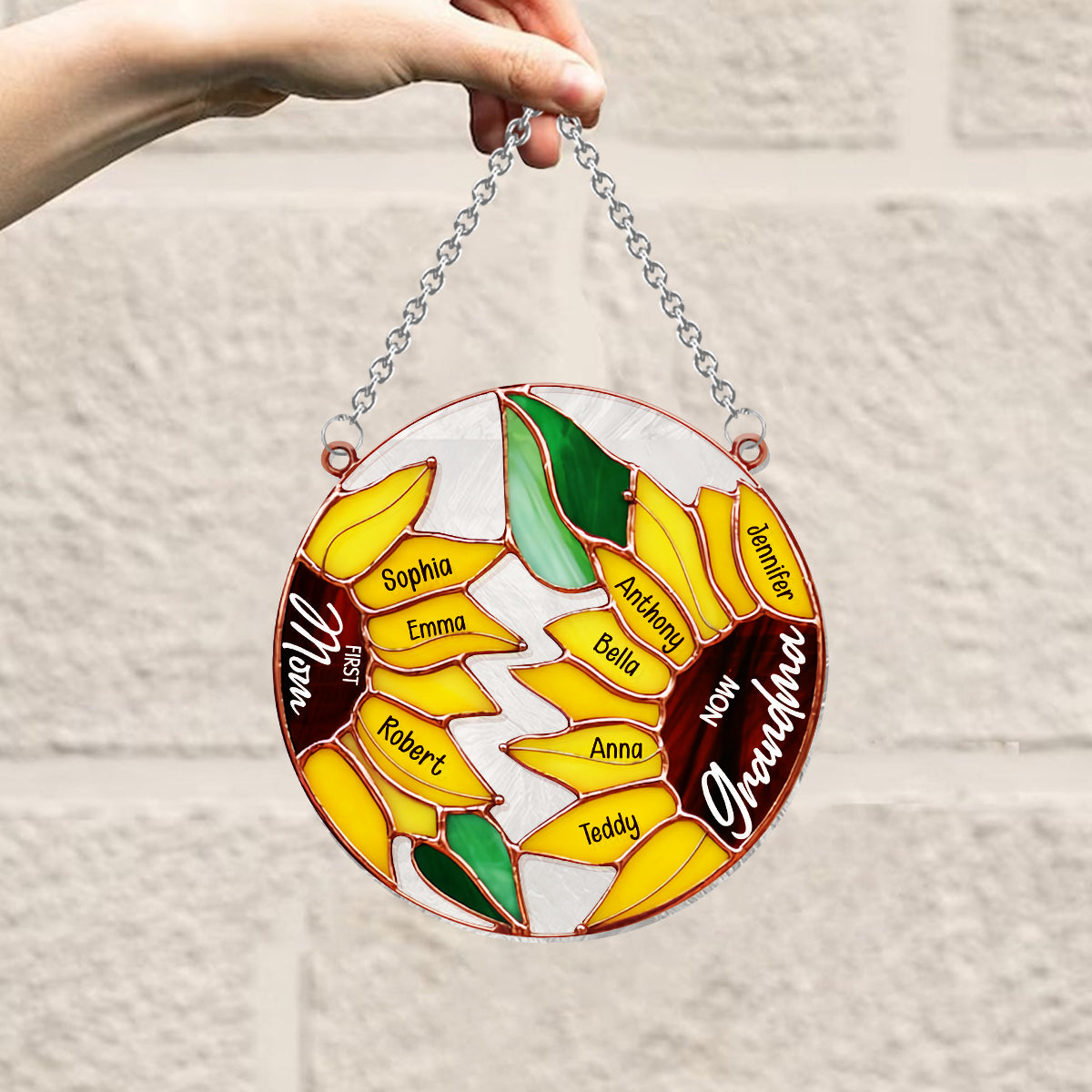 Erst Mama, jetzt Oma – Sonnenblume – Personalisierter Oma-Fensterhänger 