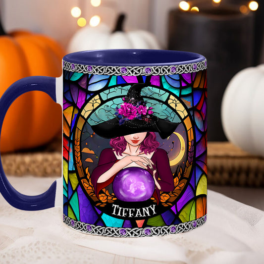Mystical Witch Purple Stained Glass - Personalized Witch Accent Mug