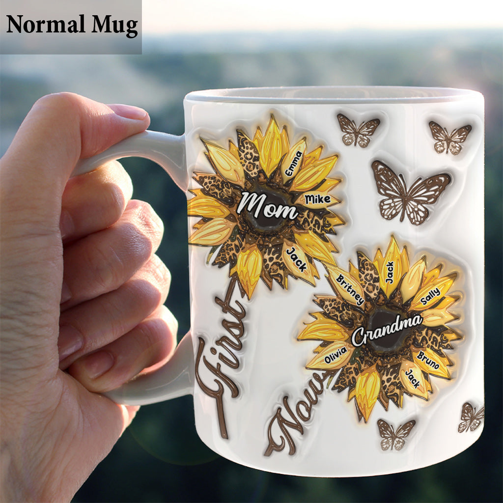 Erst Mama, jetzt Oma – Sonnenblumen-Aufblasbecher – Personalisierte Oma-Tasse