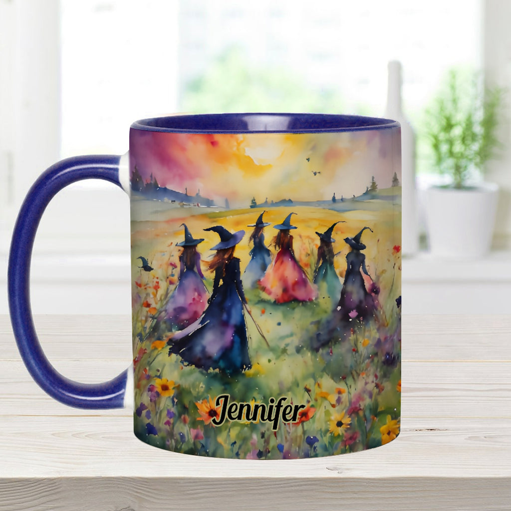 Aquarell-Hexen versammeln sich – Personalisierte Tasse mit Hexenmotiv