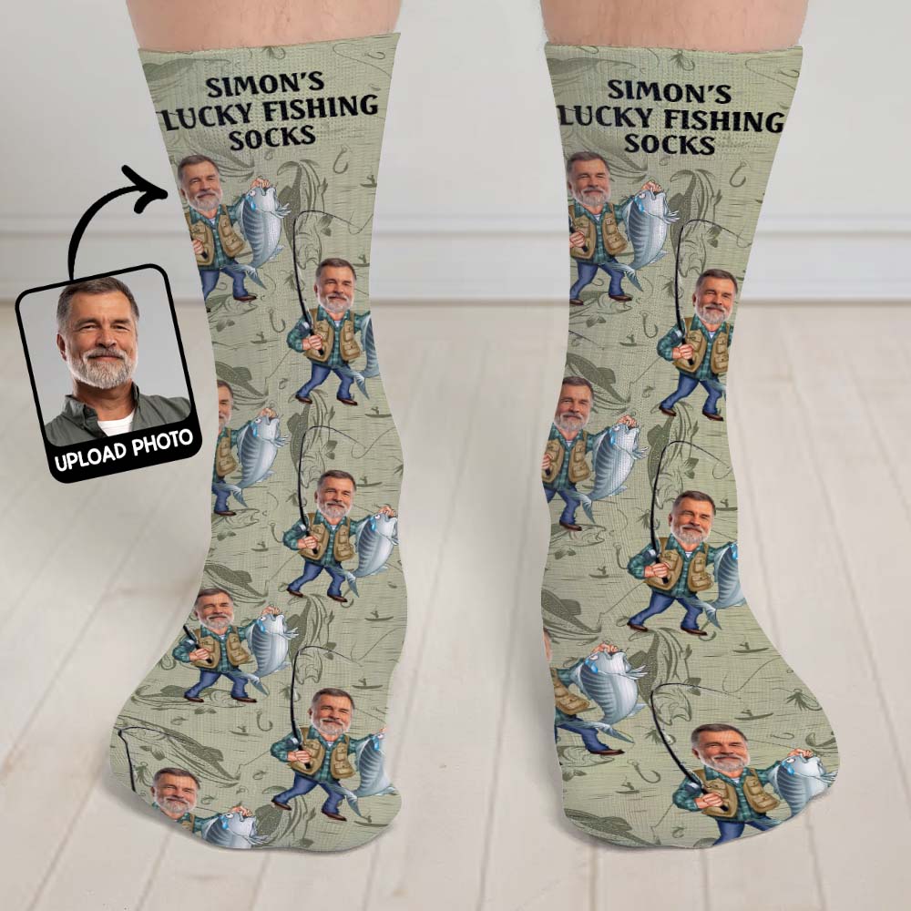 Lustiges Karikaturgesicht – personalisierte Angelsocken