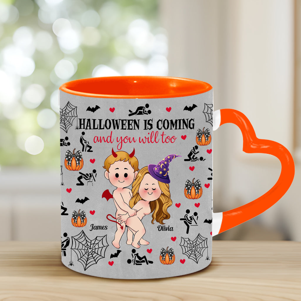 Halloween Is Coming - Personalized Couple Heart Handle Mug