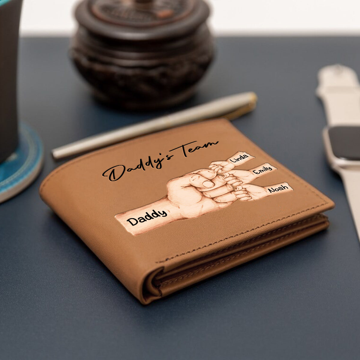 Together We're A Team - Personalized Father Leather Wallet