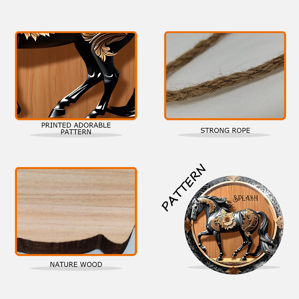 Schwarzes Pferd – Personalisiertes, individuell geformtes Holzschild
