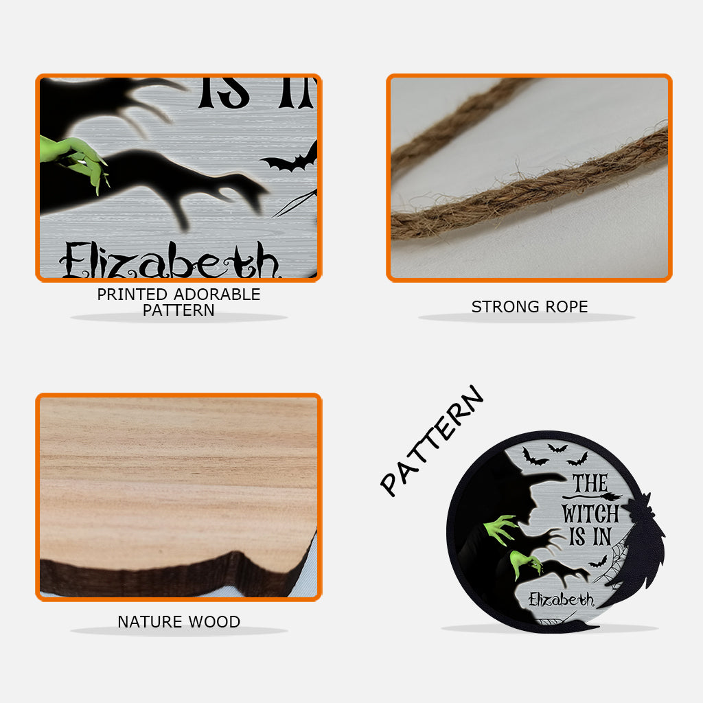 Die Hexe ist da – Personalisiertes Hexen-Holzschild in individueller Form