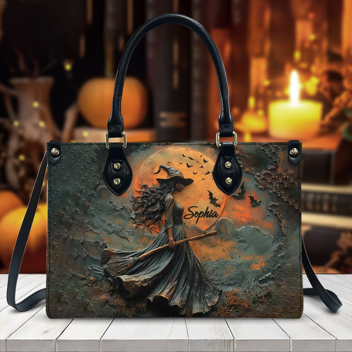 Wunderschöne Hexe – personalisierte Hexen-Lederhandtasche